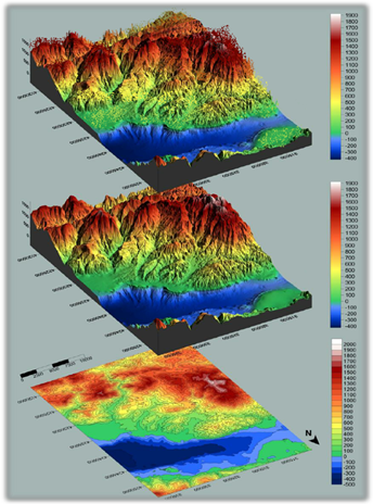 Digital Terrain Model, Digital Surface Model, and Digital Elevation Model